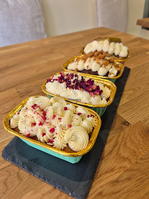 Extensive vegan cake selection with gluten free options too. at Soul Bowl in Bourton-on-the-water