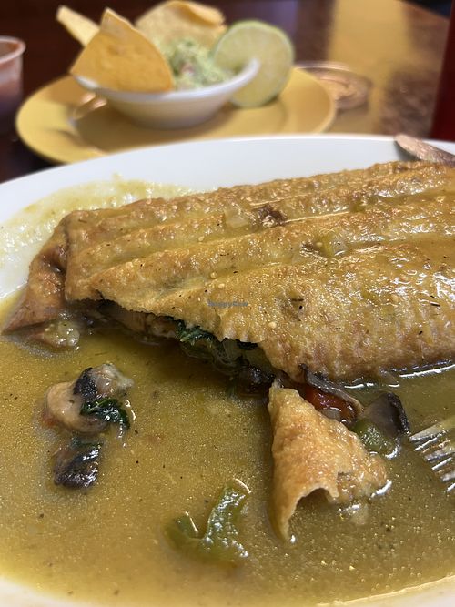 Spinach & mushroom chimichanga with green sauce   at Las Fajitas in Kiln