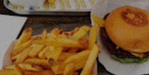 Online snapshot - someone else's photo of a burger and chips from The Lighthouse. Vegan burger not dissimilar from picture. at The Lighthouse in Dublin