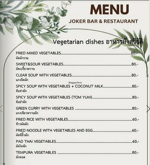 I think they could make all of this vegan by leaving out eggs. Maybe not the tempura but I did not ask. The fried noodles can be glass noodles instead of whatever they usually use. at Joker Restaurant in Koh Phayam
