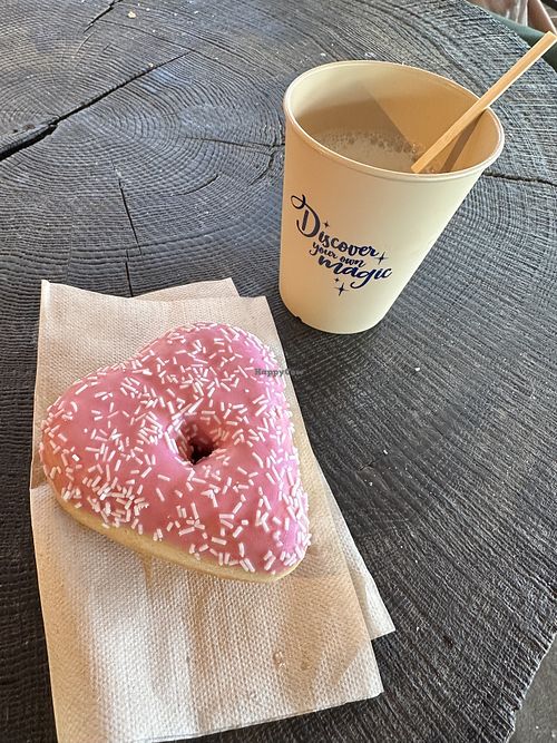 Cappuccino oat milk and vegan donut  at Katara Plaza - Toverland in Kronenberg