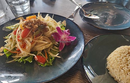 Papaya salad and brown rice at Sip Saam Thai of San Antonio in San Antonio