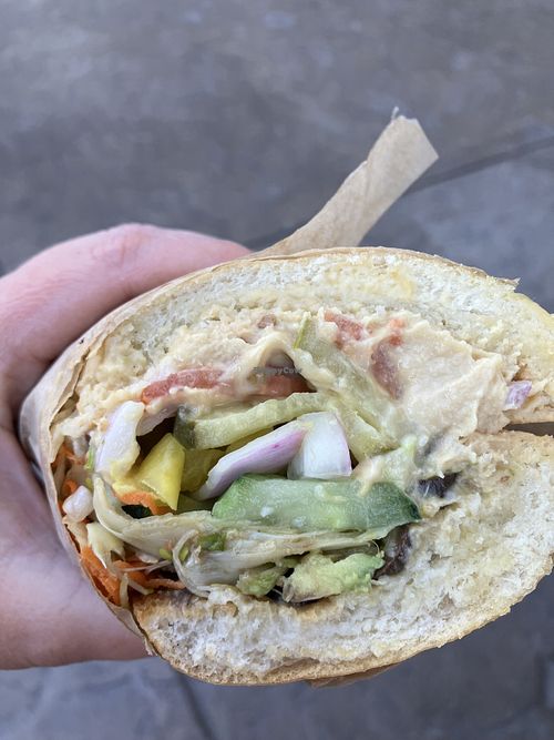 Veggie & hummus sandwich - delicious and LOADED with veg!   at PK Deli & Bakery in Visalia