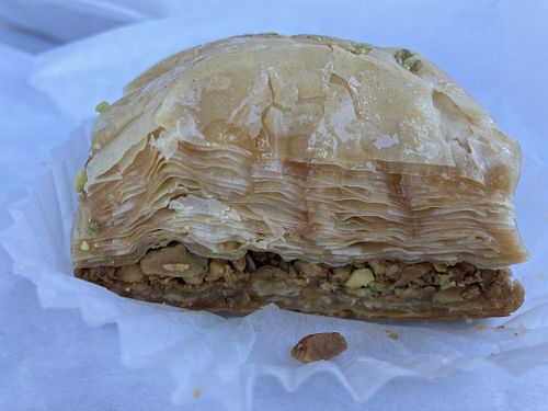 Vegan pistachio baklava - what?!   at PK Deli & Bakery in Visalia