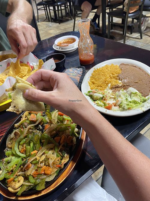 Veggie Fajitas with no cheese or sour creamm  at Molcajete's in Chadron