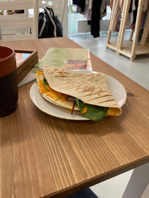 Hummus & veggies tortilla toastt  at ReCoffee in Vejle