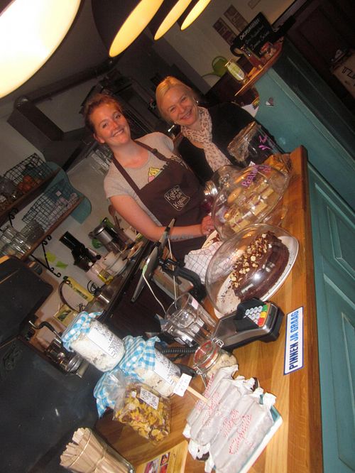 With lovely owner who bakes a lot of her delicious cakes & vegan meals. at Koffie ende Koeck in Amsterdam