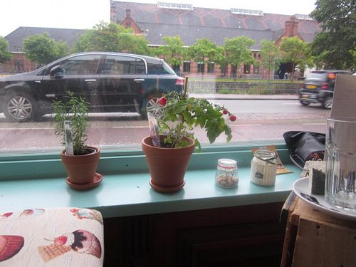 View out to street from cafe at Koffie ende Koeck in Amsterdam