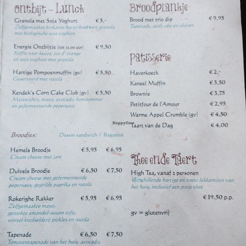 the menu on 23 January 2015 at Koffie ende Koeck in Amsterdam