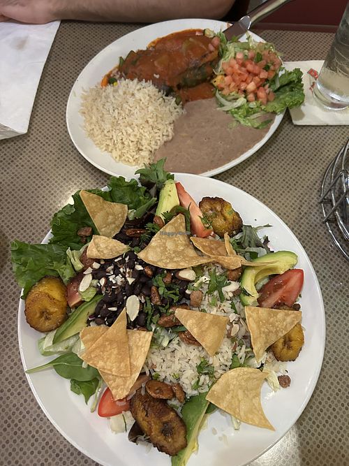 Bryan’s Salad without cheese & Veggie Relleno without cheesee  at Dos Salsas in Cedar Park