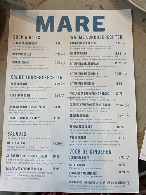 Vegane Optionen sind deutlich gekennzeichnet   at Restaurant Mare in Groningen