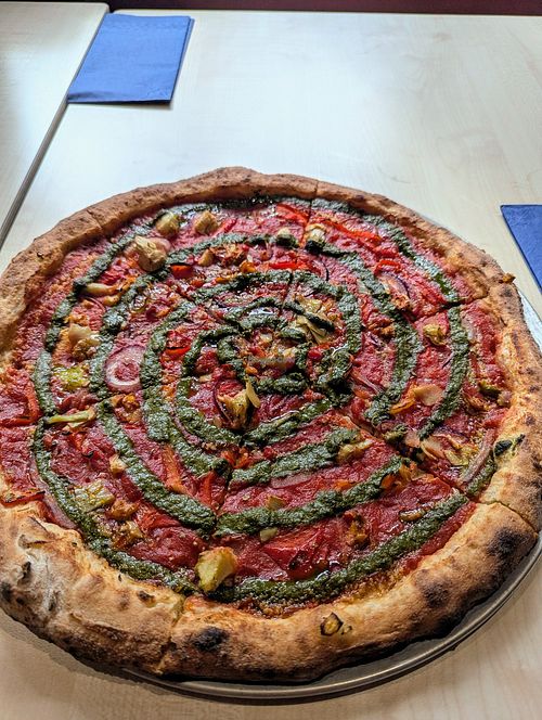 Sidewalk. Bloody gorgeous pizza at Nell's Altrincham in Altrincham