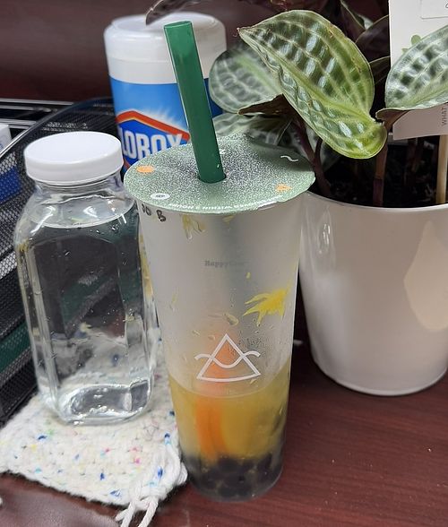 Orange Green Tea (Sorry… It is almost all drank but it shows the fresh fruit!)   at OMOMO Tea Shoppe in San Diego