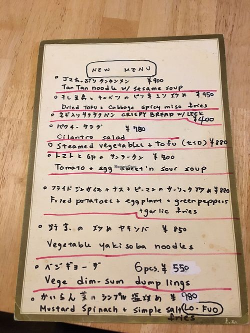 Menu at Lo Fuo in Osaka