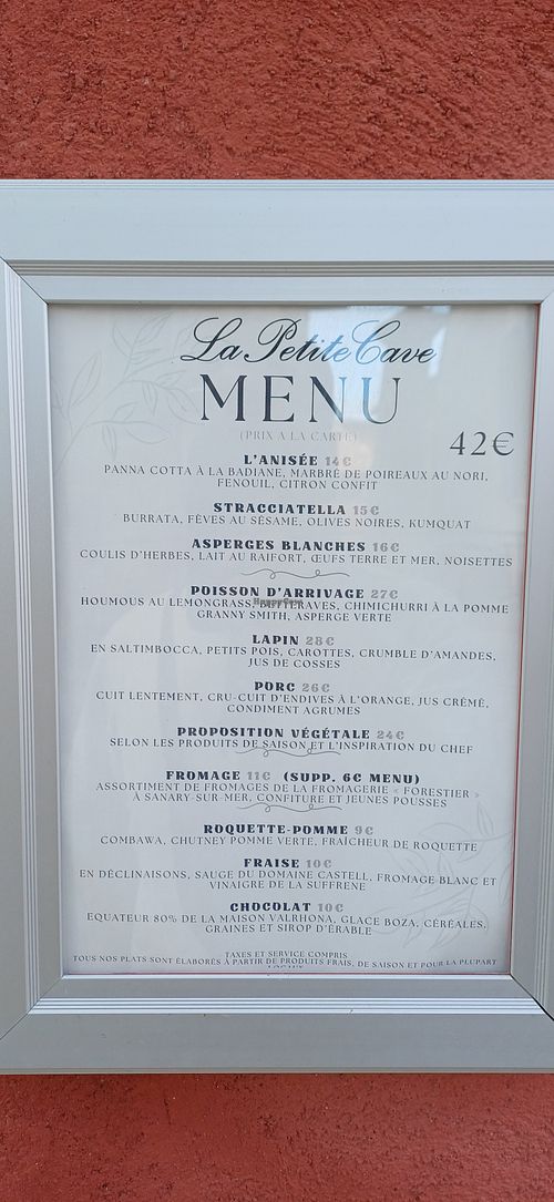 menu at La Petite Cave in La Cadiere-dazur