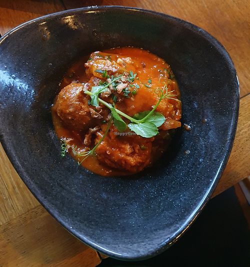 High Protein Vegan Albondigas (Vegan meatballs) with fresh vegetable stew at Evuna - Knutsford in Knutsford