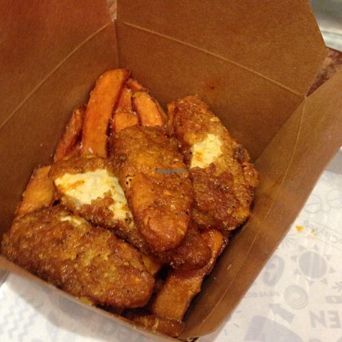 buffalo chicken with seer potato fries and aioli dip at HipCityVeg - University City in Philadelphia