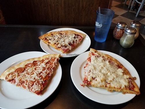 Vegan Slices (pepperoni, chorizo, chicken) at Bottoms Up Pizza in Richmond