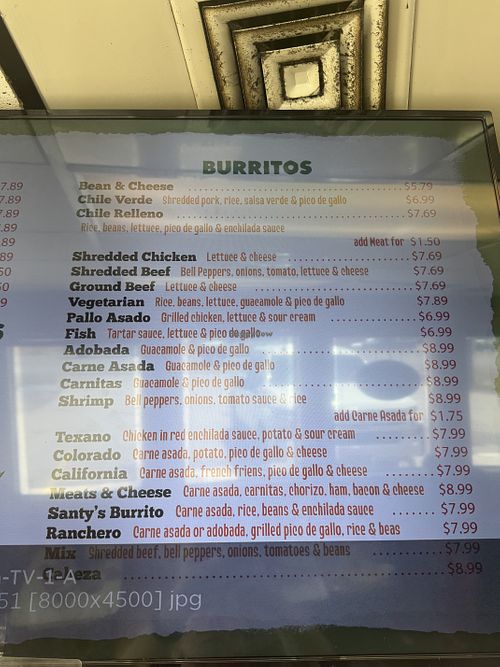 See vegetarian burito. It does taste very good    at Santy's Taco Shop in Chama