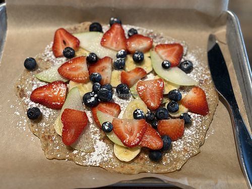 Vegan roti with fruit  at Aman Cafe in Oakland
