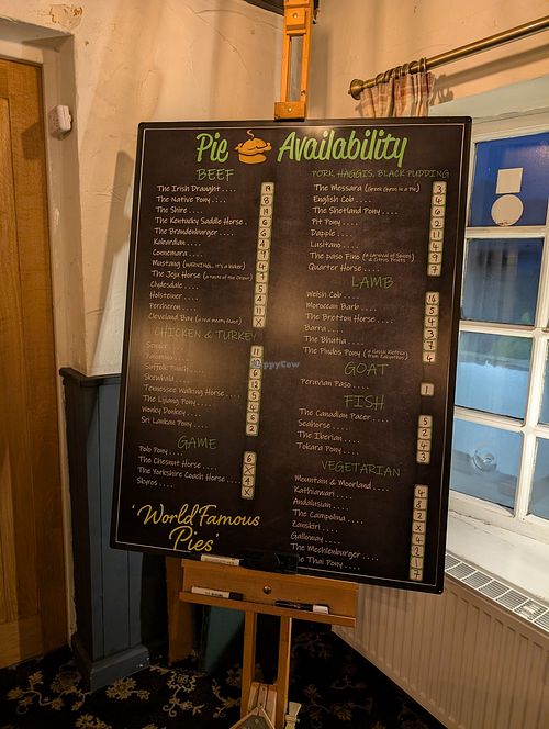 Pie board in full at The Piebald Inn  in Filey