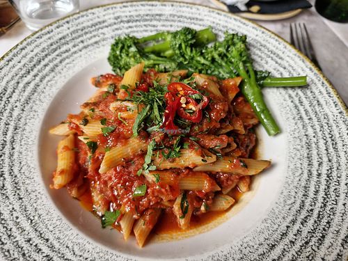 Penne Arrabbiata (VG) plus some of the Tenderstem Broccoli side dish that was requested as VGO at Trattoria Settebello   in Gloucester
