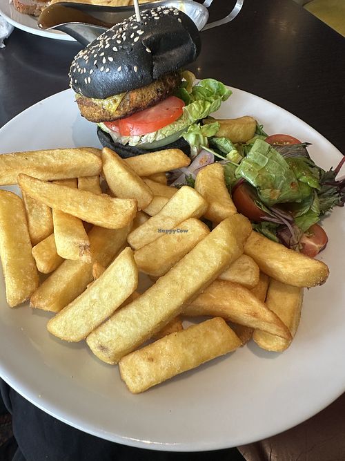 Vegan burger option available on request (including carvery hours). No sauce came on burger (not even ketchup) and very pricey at €20 for a veggie burger   at Bloomfield House Hotel, Leisure Club & Spa in Mullingar