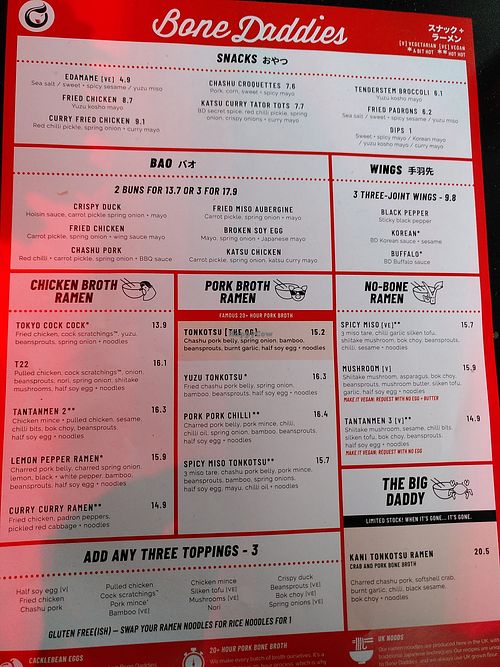 Menu at Bone Daddies - Leicester Square in London