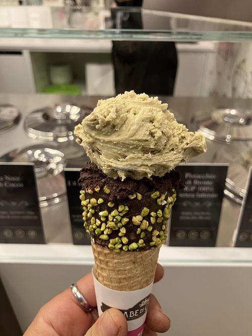 Pistacchio chocolate with fancy cone  at Fiabe di Gelato in Parabiago