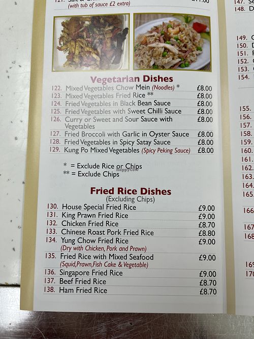 Vegetarian section of the menu. Most of these can be made vegan on request.  at Kyle Chinese Take Away in Kyle Of Lochalsh