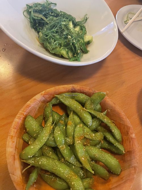 Seaweed salad and spicy edamame  at Victor's Sushi 2  in Pagosa Springs