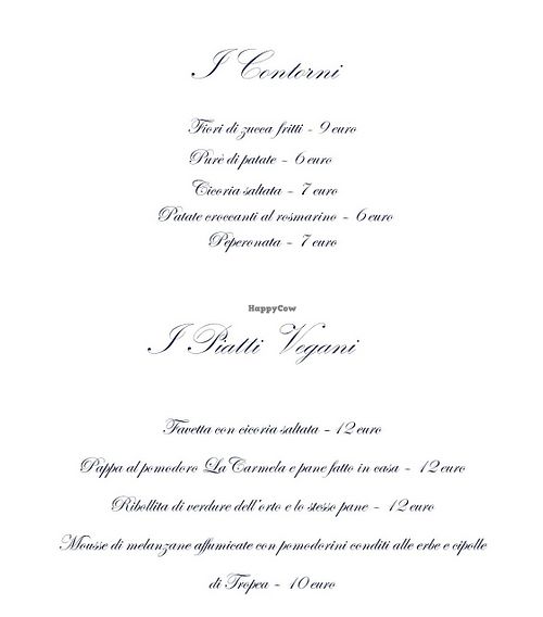 Vegan menu at Ristorante La Bottega di Parigi in Florence