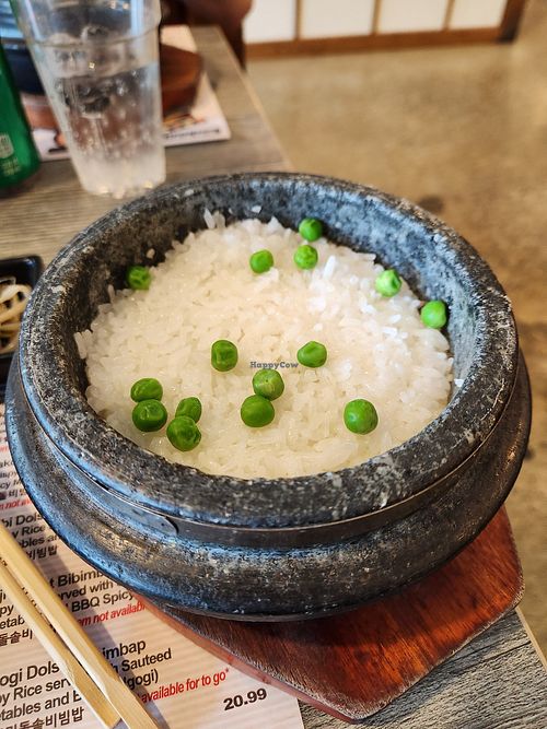 Rice is offered with soup at Cho Dang Tofu in Bellevue