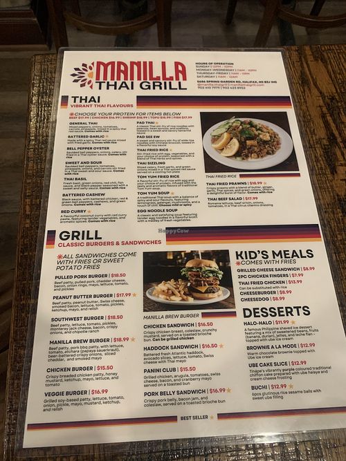 Menu  at Manilla Thai Grill in Halifax