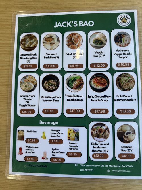 Menu  at Jack's Bao in Monterey