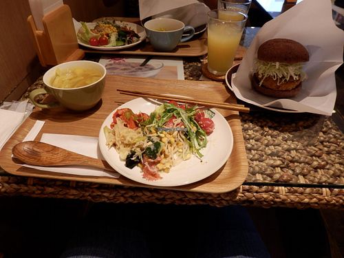 The set menu with veggie burger at LOVE Pacific Cafe in Nagoya