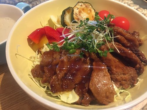 Rice with teriyaki soy meat at LOVE Pacific Cafe in Nagoya