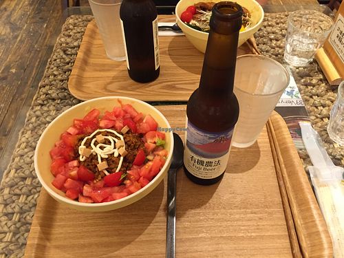 Taco rice and organic beer at LOVE Pacific Cafe in Nagoya