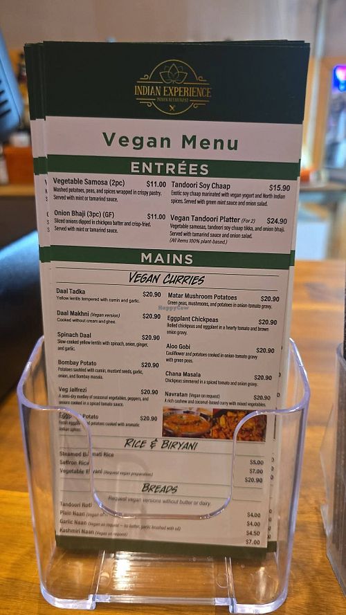 Menu at Indian Experience in Tuggerah