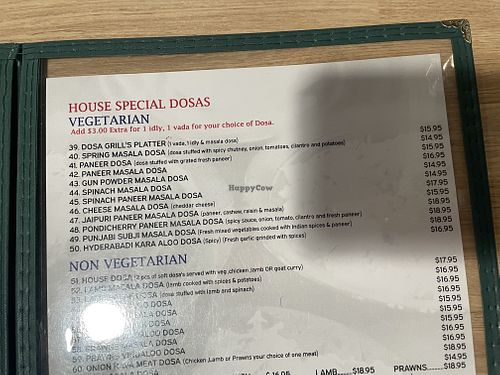 Vegetarian menu section    at Krishna Dosa Grill Regina in Regina