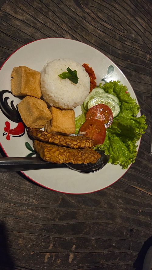 Tempeh and tofu at Arjuna Vegetarian Restaurant   in Yogyakarta