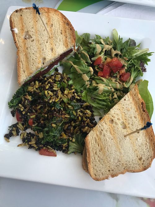 Chickpea beet burger-although it was more like a sandwich, it was super yummy at The New Vegan in Delray Beach
