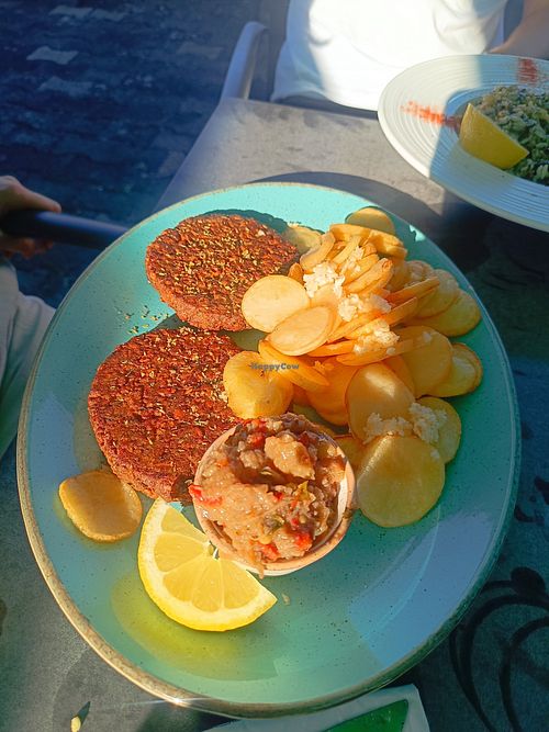 Vegan chips and meat balls at Theo's Brückenhäusle in Margetshoechheim