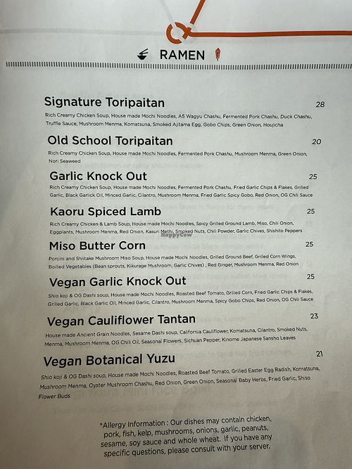 Ramen Menu  at Mensho Tokyo in Culver City