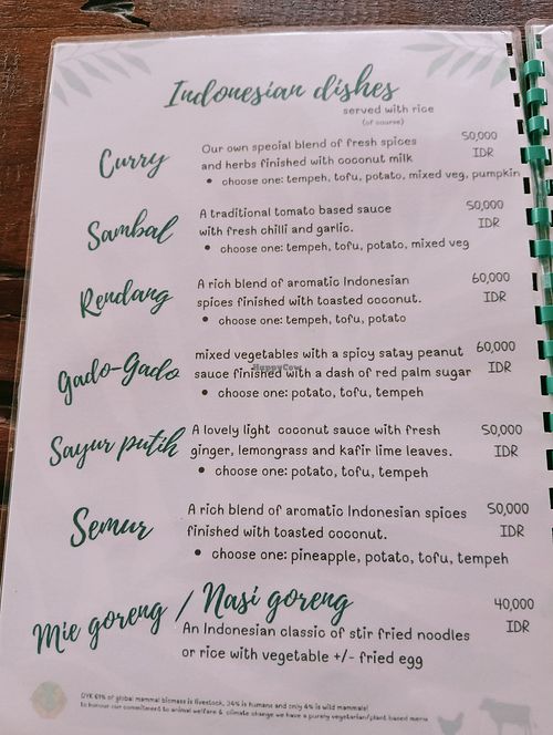 Menu at Green Hill Guest House in Bukit Lawang