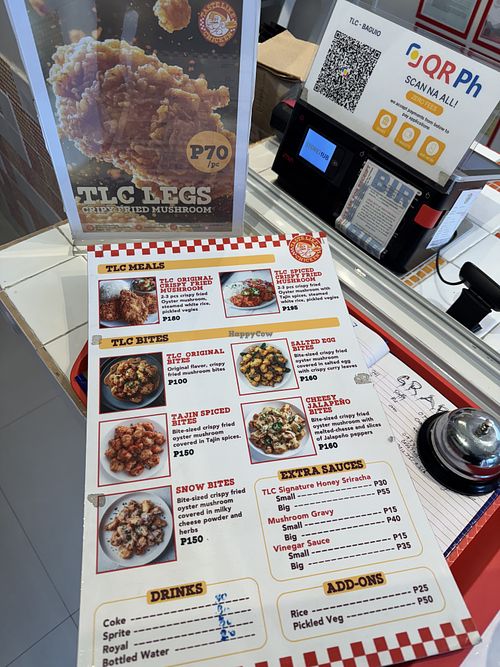 Only “original” and “spiced” flavors are vegan. Pickled veggies, gravy, and vinegar sauce also vegan.  at Taste Like Chicken in Baguio City