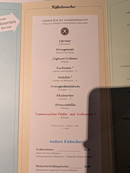 Vegane Eissorten at Riffelmacher Conditorei-Café-Eiscreme in Bamberg