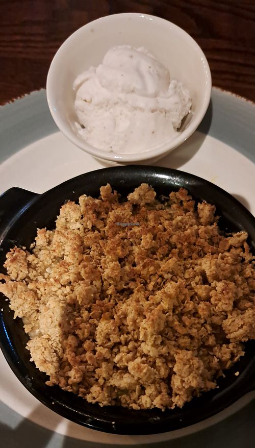 Apple crumble with vegan ice cream at Caledonian Hotel in Leven