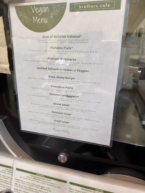 Vegan menu  at Brothers Cafe in South San Francisco