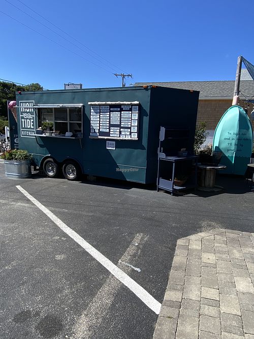 Smoothie truck outside with many vegan drinks  at Chequessett Chocolate in Truro